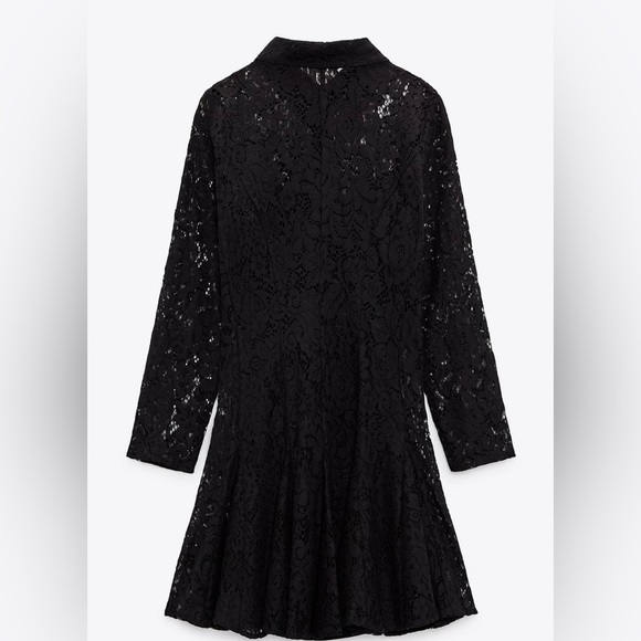 ZARA MINI LACE SHIRT DRESS SIZE L COLOR BLACK (RUNS SMALL) NWT - Picture 8 of 14